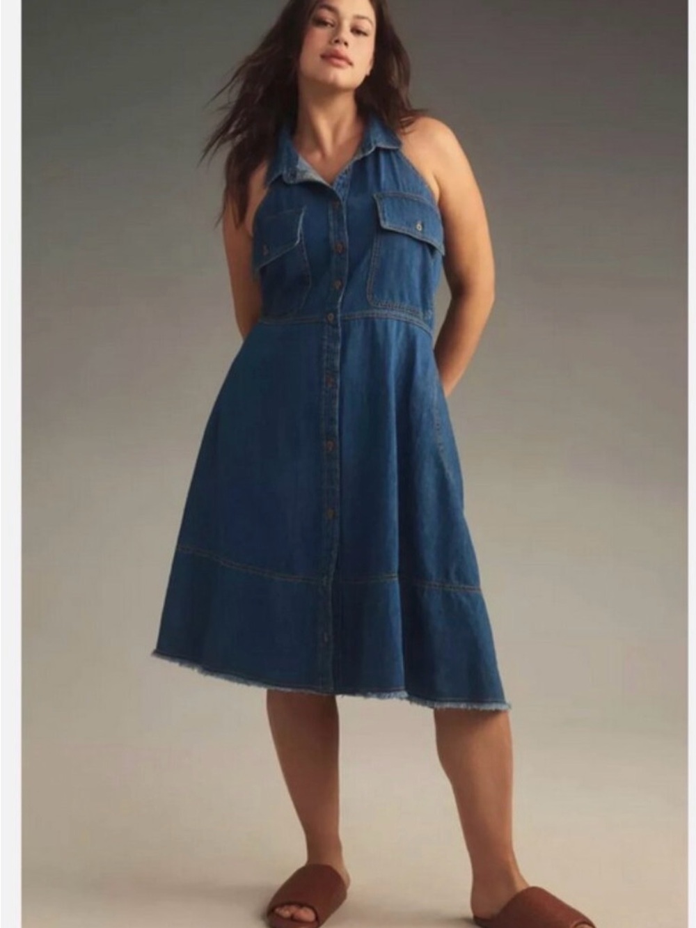 Pilcro Denim Halter Relaxed Fit Racerback Trapeze Dress pockets 3x NWT